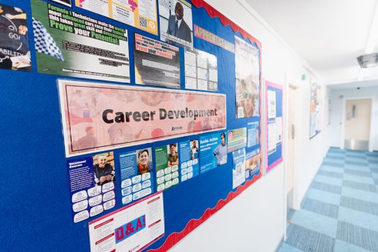 A noticeboard with 'Career Development' labelling
